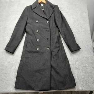 Made in Italy Wool Blend Coat Womens IT‎ 42 Charcoal Double Breasted Long Lined